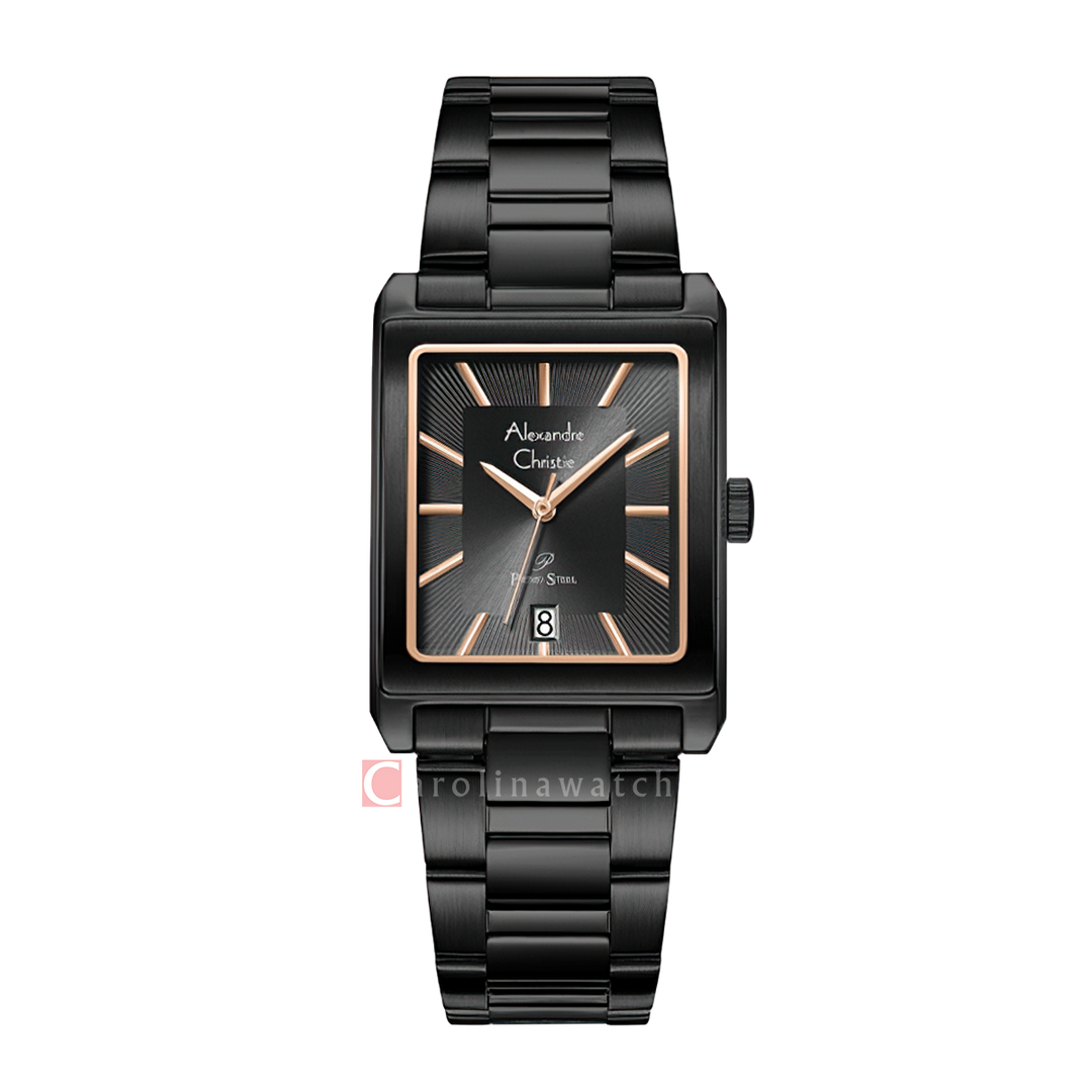 Jam Tangan Alexandre Christie Primo Steel AC 1039 MDBIPDGRG Men Black Dial Black Stainless Steel Strap