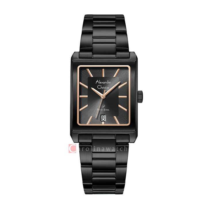 Jam Tangan Alexandre Christie Primo Steel AC 1039 MDBIPDGRG Men Black Dial Black Stainless Steel Strap