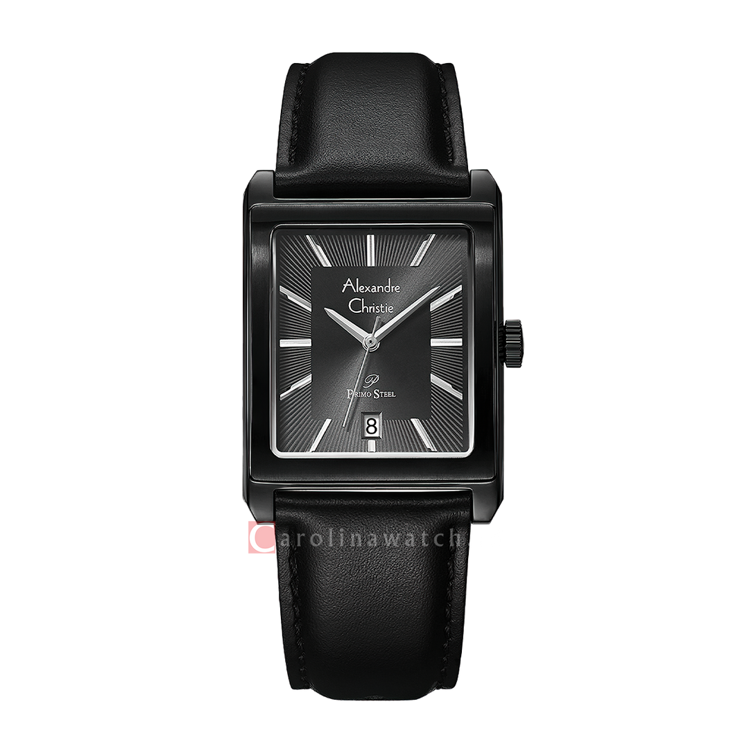 Jam Tangan Alexandre Christie Primo Steel AC 1039 MDLIPDG Men Black Dial Black Leather Strap