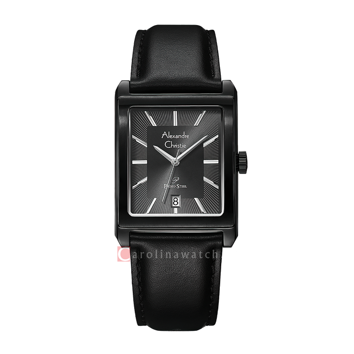 Jam Tangan Alexandre Christie Primo Steel AC 1039 MDLIPDG Men Black Dial Black Leather Strap