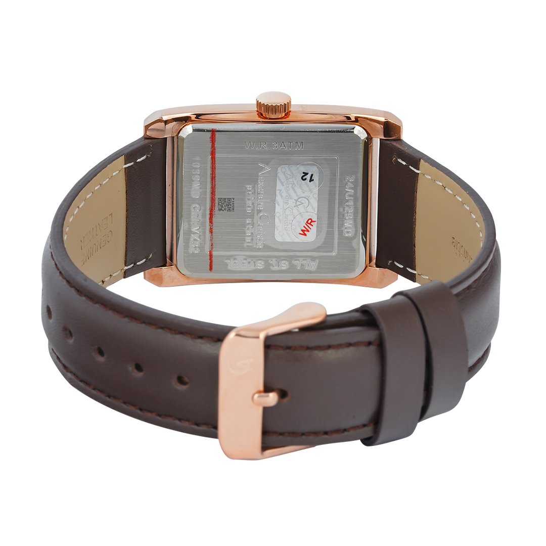 Jam Tangan Alexandre Christie Primo Steel AC 1039 MDLRGSL Men Silver Dial Brown Leather Strap