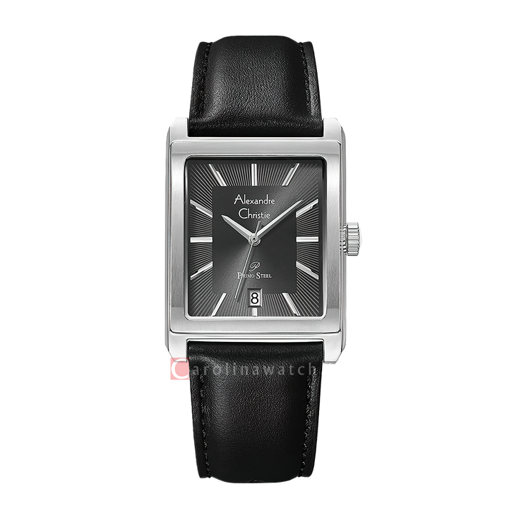 Jam Tangan Alexandre Christie Primo Steel AC 1039 MDLSSDG Men Black Dial Black Leather Strap