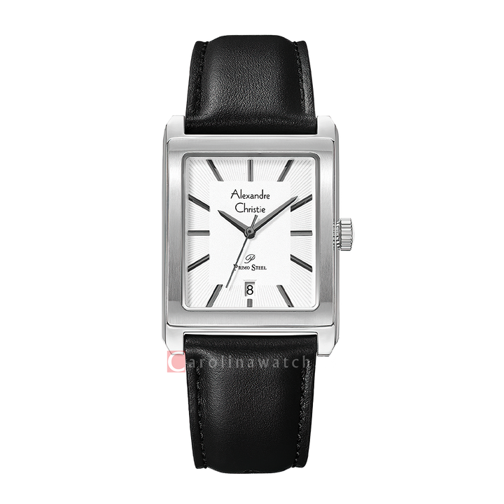 Jam Tangan Alexandre Christie Primo Steel AC 1039 MDLSSSL Men Silver Dial Black Leather Strap