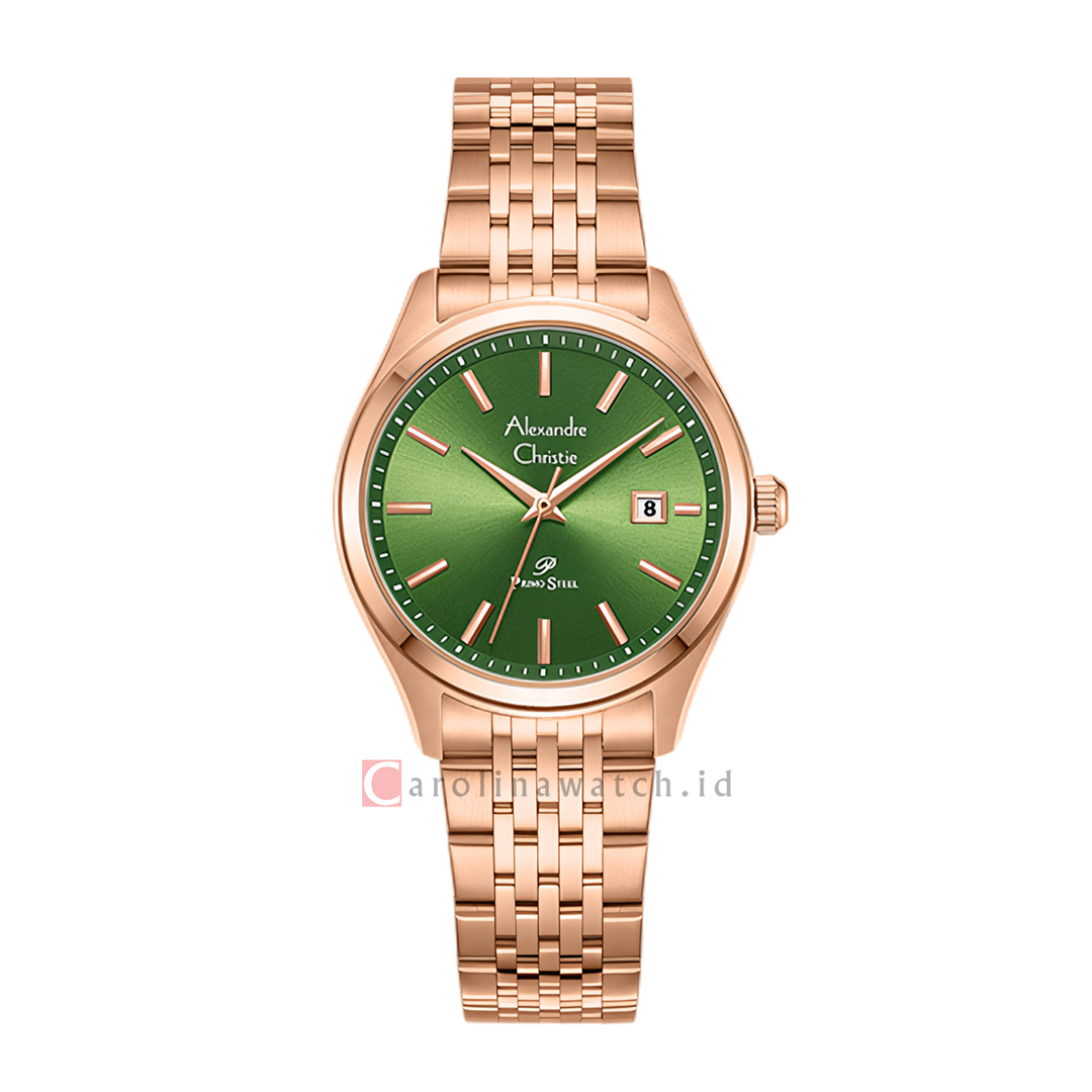 Jam Tangan Alexandre Christie Primo Steel AC 1040 LDBRGGN Women Green Dial Rose Gold Stainless Steel Strap
