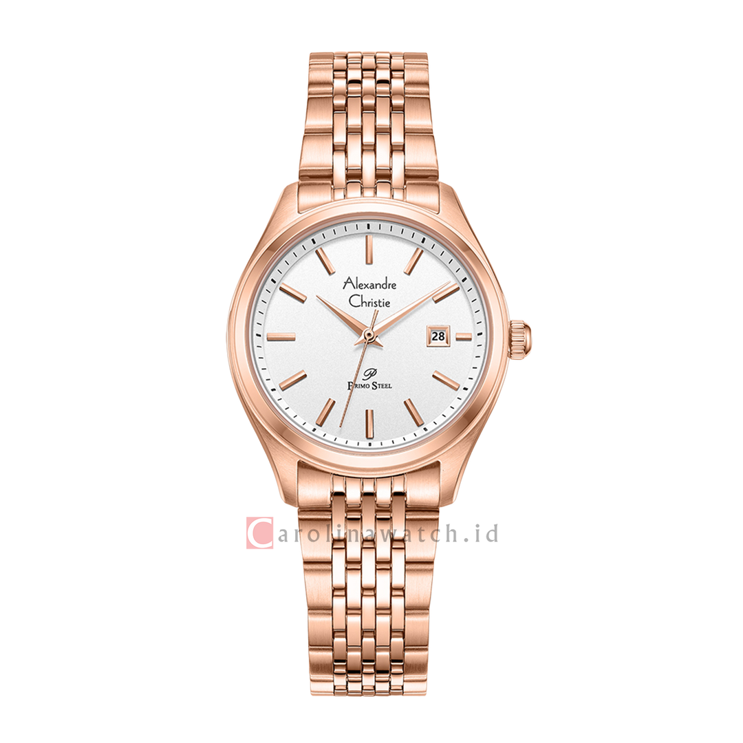 Jam Tangan Alexandre Christie Passion AC 1040 LDBRGSL Women White Dial Rose Gold Stainless Steel Strap