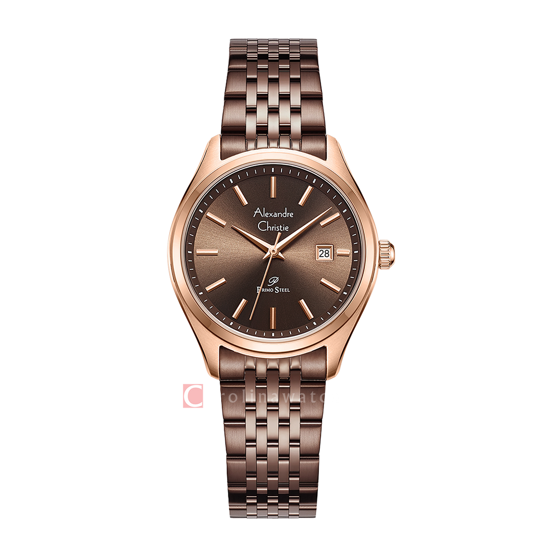 Jam Tangan Alexandre Christie Primo Steel AC 1040 LDBROBO Women Brown Dial Brown Stainless Steel Strap