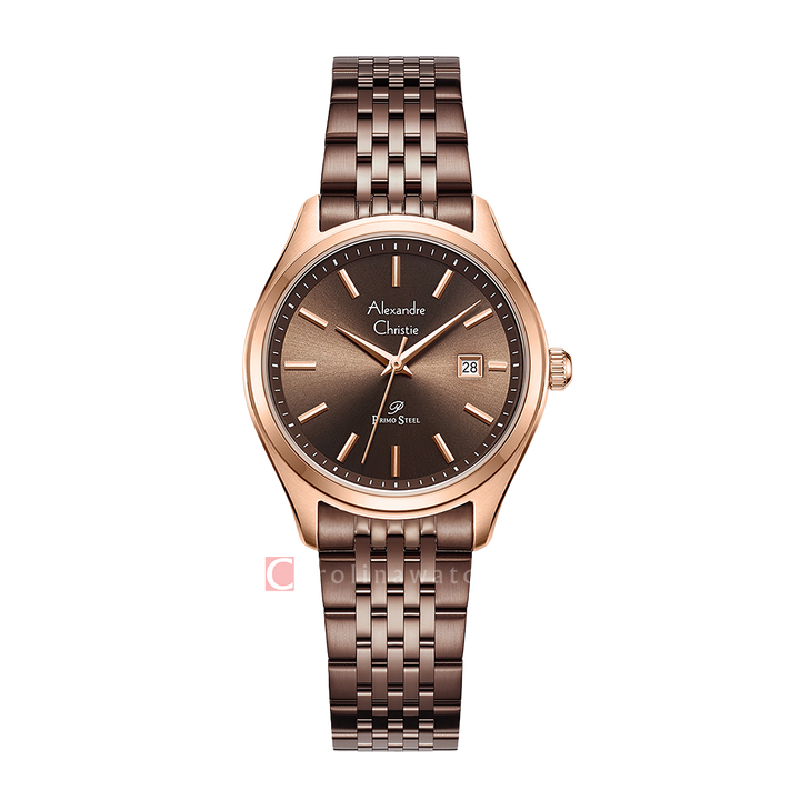 Jam Tangan Alexandre Christie Primo Steel AC 1040 LDBROBO Women Brown Dial Brown Stainless Steel Strap