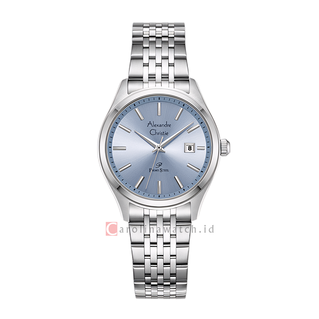 Jam Tangan Alexandre Christie Primo Steel AC 1040 LDBSSLB Women Light Blue Dial Stainless Steel Strap