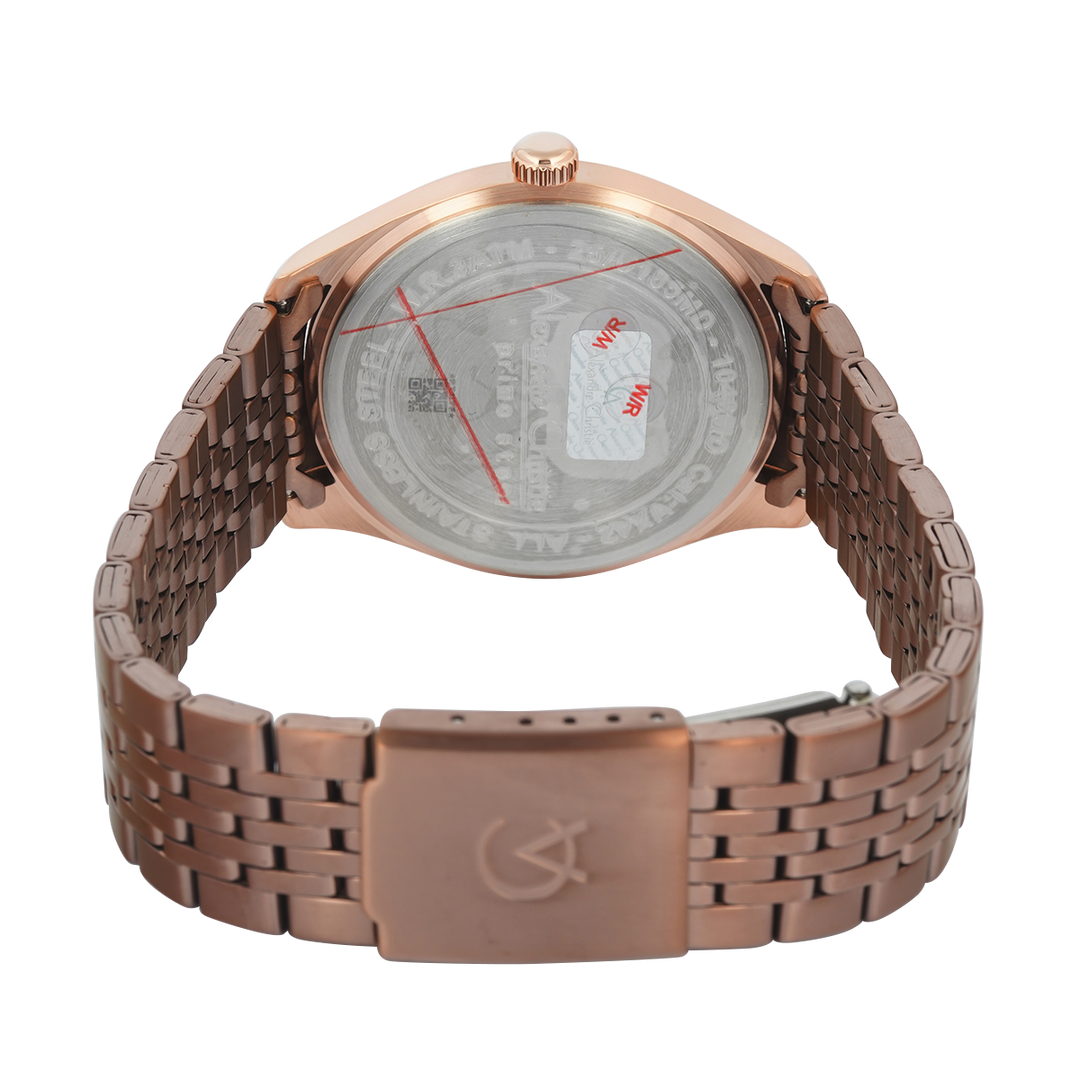 Jam Tangan Alexandre Christie Primo Steel AC 1040 MDBROBO Men Brown Dial Brown Stainless Steel Strap