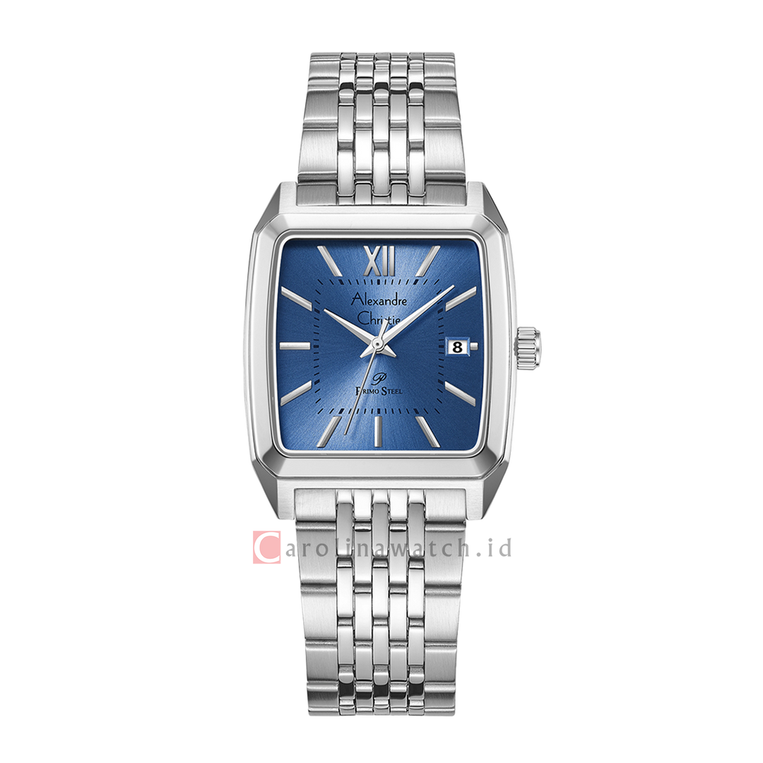 Jam Tangan Alexandre Christie Primo Steel AC 1041 MDBSSLB Men Blue Dial Black Stainless Steel Strap