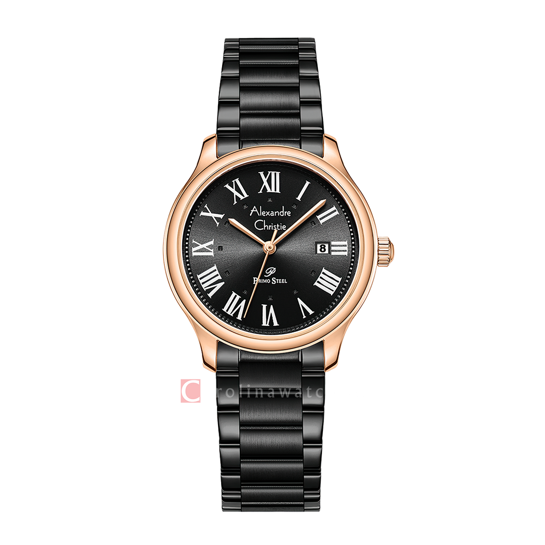 Jam Tangan Alexandre Christie Primo Steel AC 1042 LDFBRBA Women Black Dial Black Stainless Steel Strap
