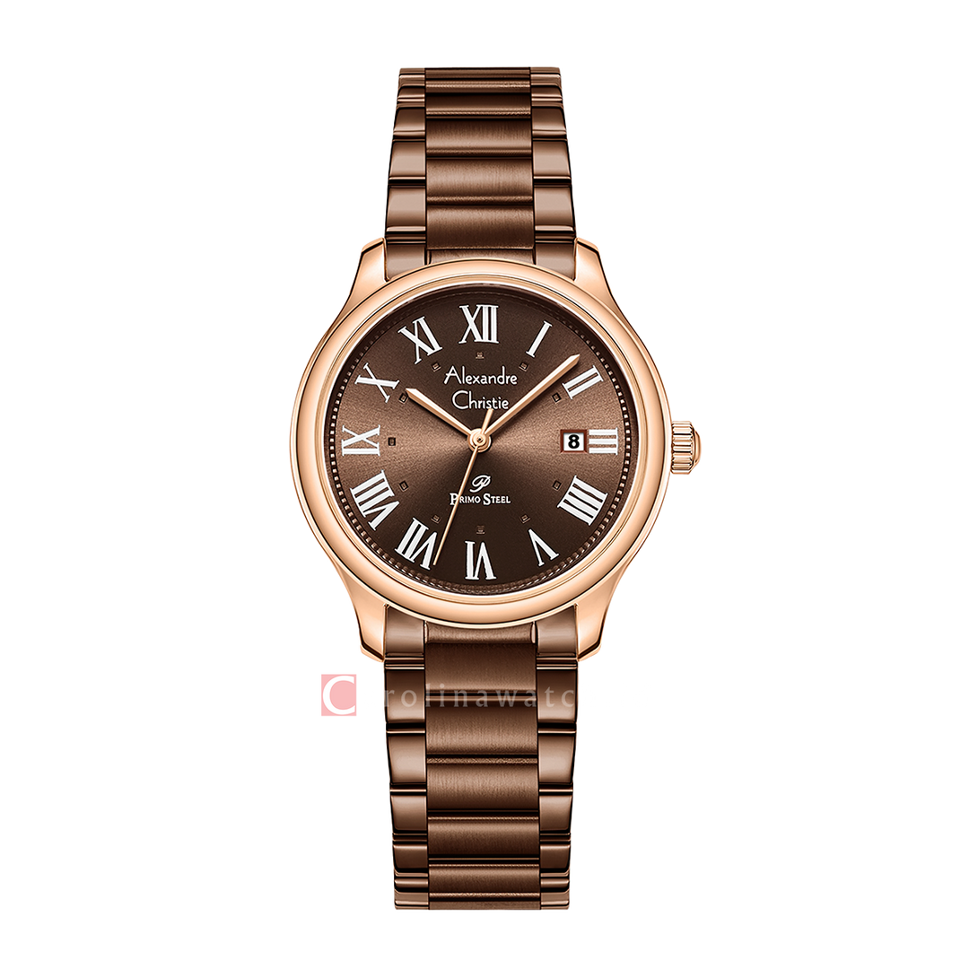 Jam Tangan Alexandre Christie Primo Steel AC 1042 LDFROBO Women Brown Dial Brown Stainless Steel Strap