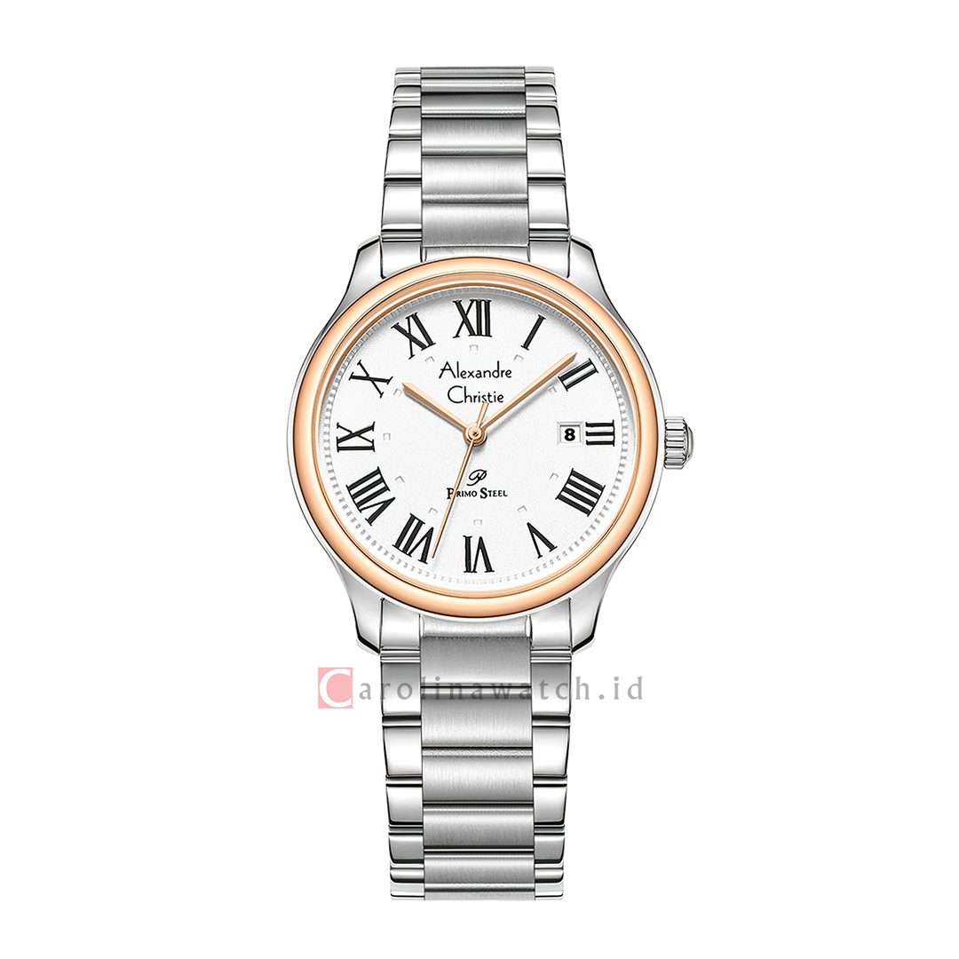 Jam Tangan Alexandre Christie Primo Steel AC 1042 LDFTRSL Women Silver White Dial Stainless Steel Strap