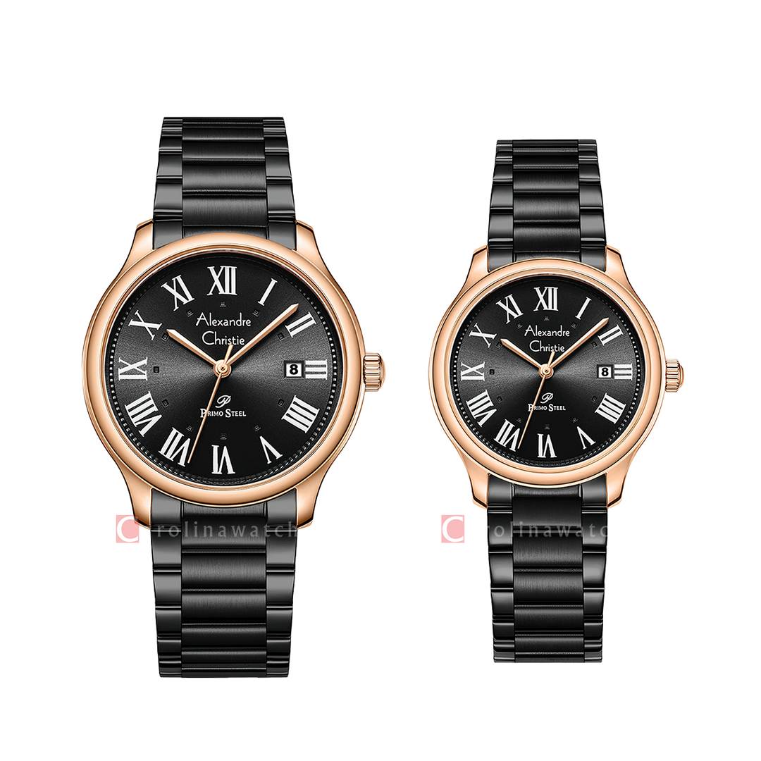 Jam Tangan Couple Alexandre Christie Primo Streel AC 1042 M/LDFBRBA Black Dial Black Stainless Steel Strap