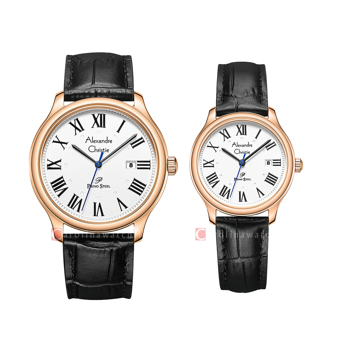 Jam Tangan Couple Alexandre Christie Primo Streel AC 1042 M/LDLRGSL white Dial Black Leather Strap