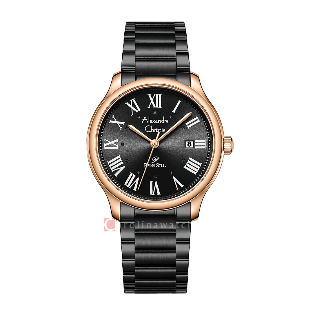 Jam Tangan Alexandre Christie Primo Steel AC 1042 MDFBRBA Men Black Dial Black Stainless Steel Strap