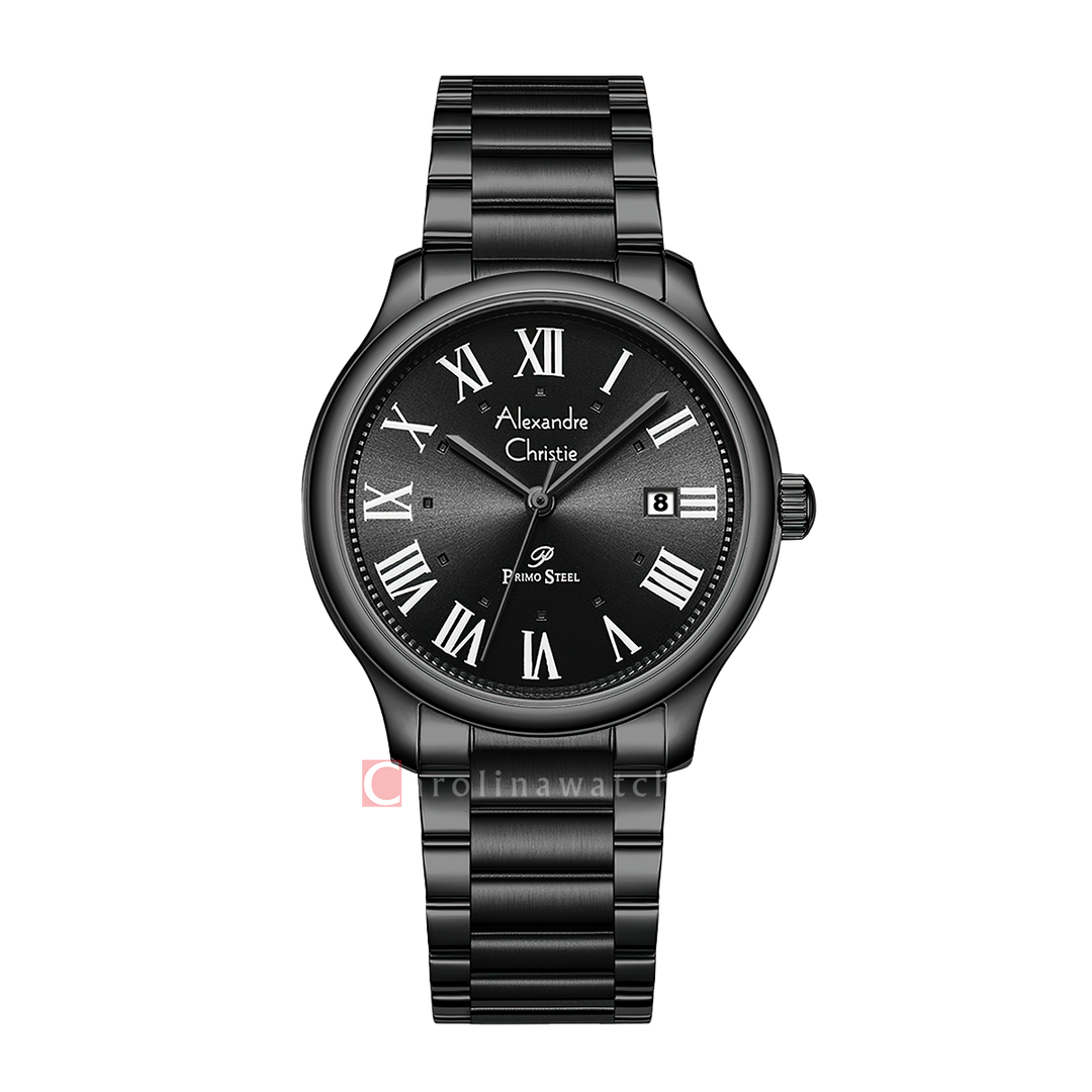 Jam Tangan Alexandre Christie Primo Steel AC 1042 MDFIPBA Men Black Dial Black Stainless Steel Strap