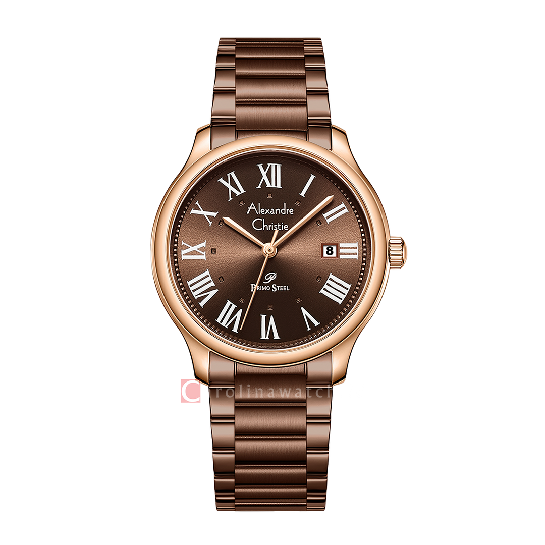 Jam Tangan Alexandre Christie Primo Steel AC 1042 MDFROBO Men Brown Dial Brown Stainless Steel Strap