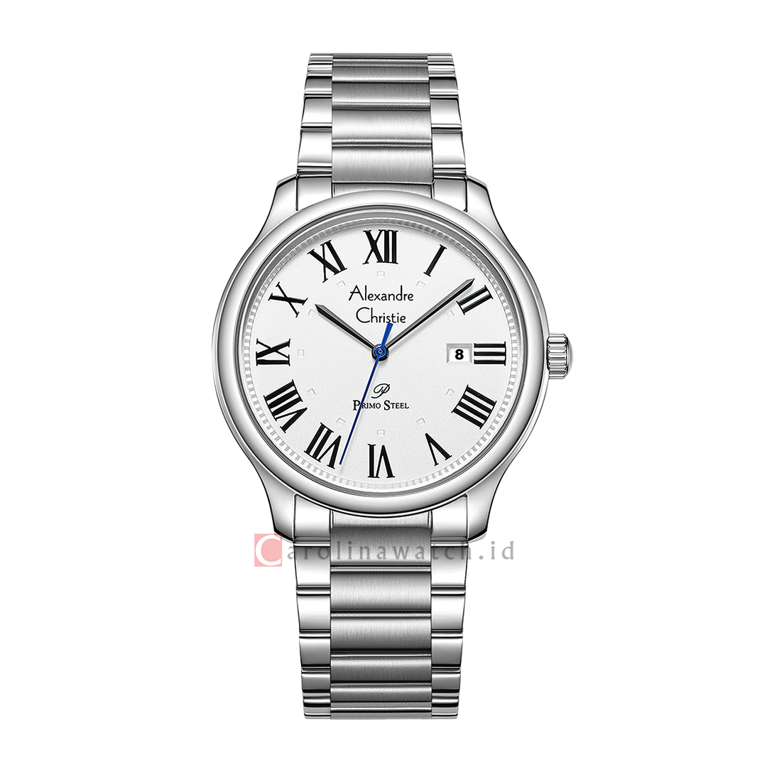 Jam Tangan Alexandre Christie Primo Steel AC 1042 MDFSSSL Men Silver White Dial Stainless Steel Strap