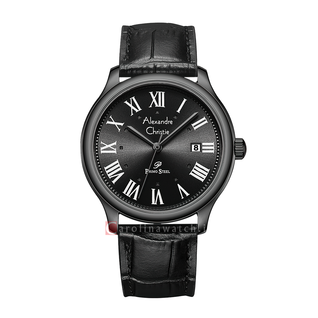 Jam Tangan Alexandre Christie Primo Steel AC 1042 MDLIPBA Men Black Dial Black Leather Strap