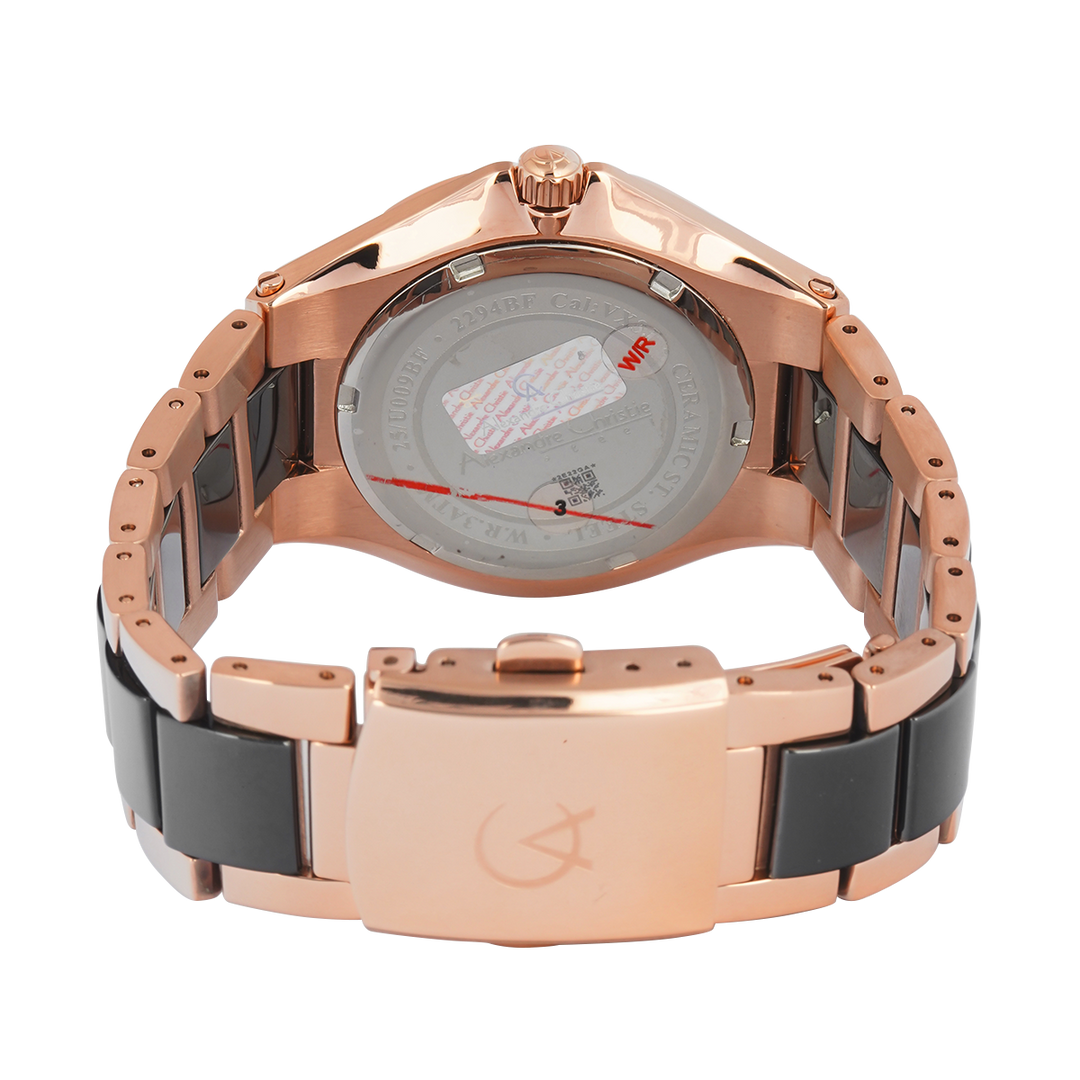 Jam Tangan Alexandre Christie Passion Ceramic AC 2294 BFBRGMA Women Black Dial Dual Tone Stainless Steel Strap