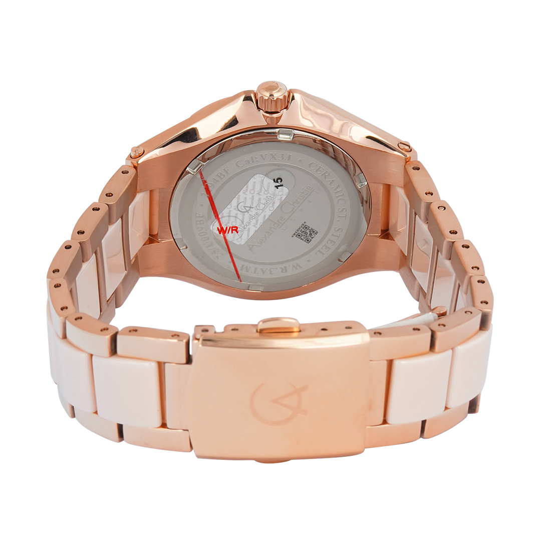 Jam Tangan Alexandre Christie Passion Ceramic AC 2294 BFBRGMD Women Analog Dial Dual Tone Stainless Steel Strap
