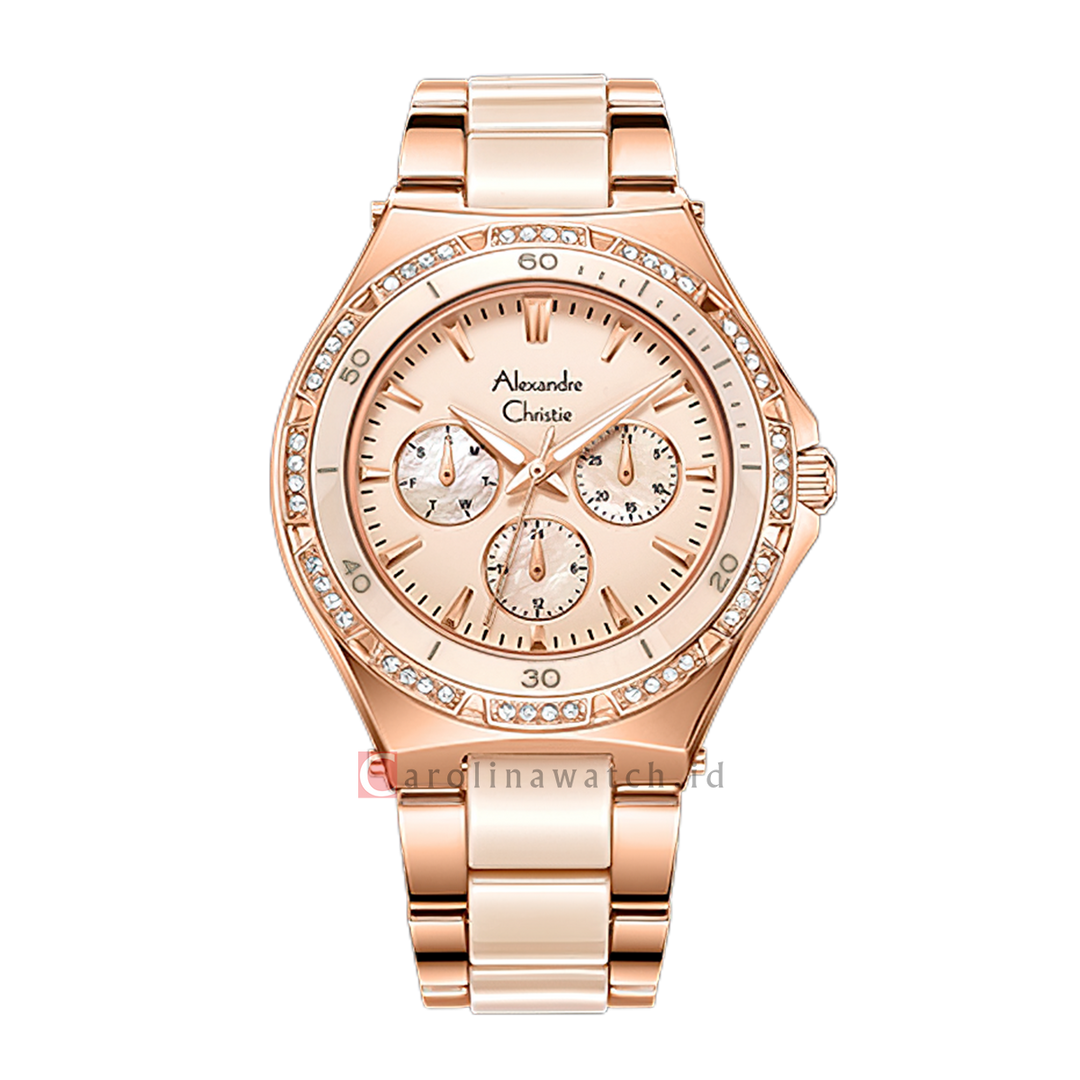 Jam Tangan Alexandre Christie Passion Ceramic AC 2294 BFBRGMD Women Analog Dial Dual Tone Stainless Steel Strap