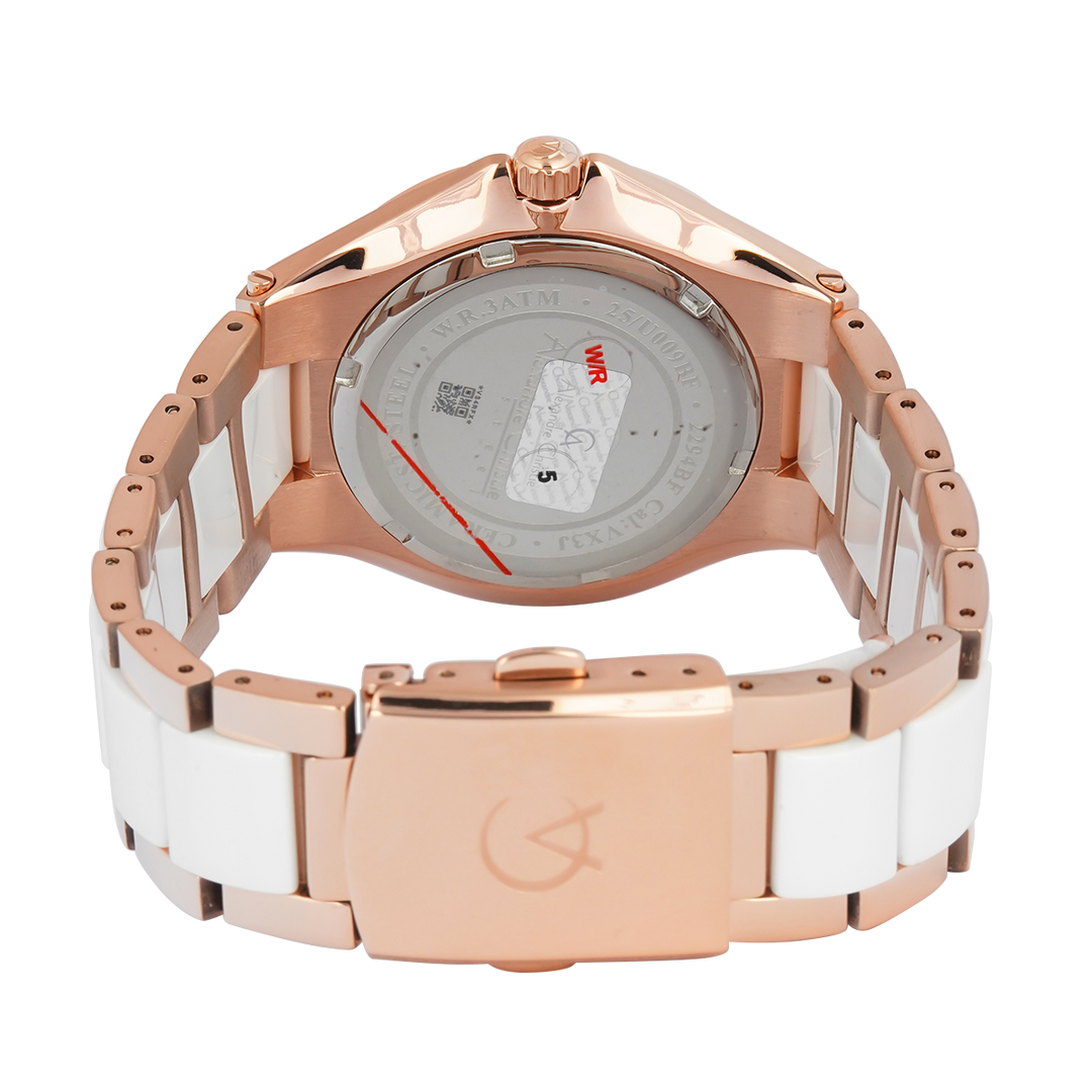 Jam Tangan Alexandre Christie Passion Ceramic AC 2294 BFBRGMS Women White Dial Dual Tone Stainless Steel Strap