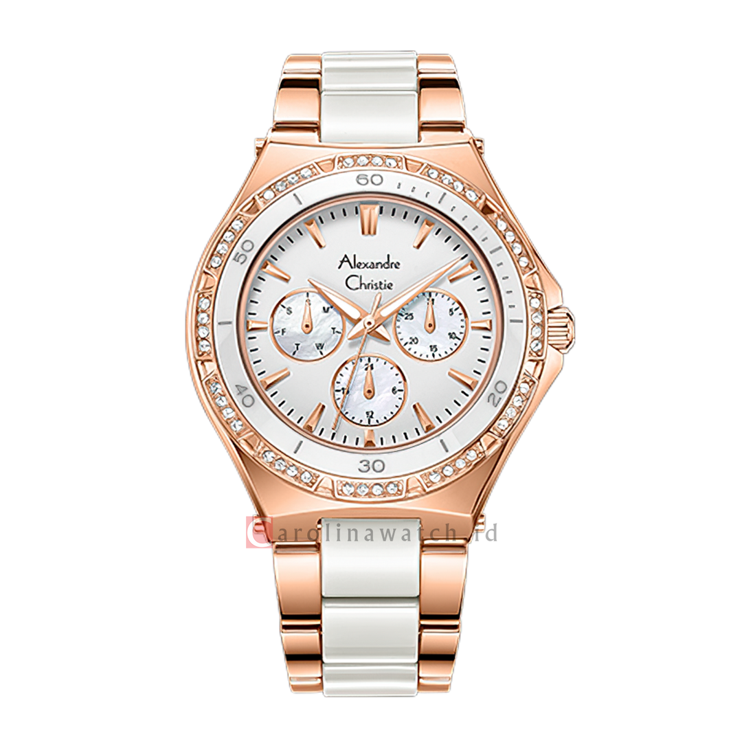 Jam Tangan Alexandre Christie Passion Ceramic AC 2294 BFBRGMS Women White Dial Dual Tone Stainless Steel Strap