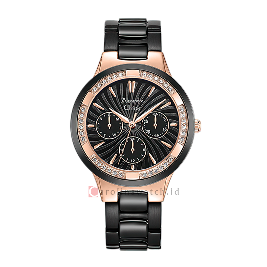 Jam Tangan Alexandre Christie Multifunction AC 2299 BFBBRBA Women Black Dial Black Stainless Steel Ceramic Strap