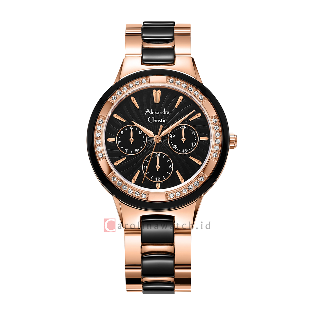 Jam Tangan Alexandre Christie Classic AC 2299 BFBRGBA Women Black Dial Dual Tone Stainless Steel with Ceramic Strap