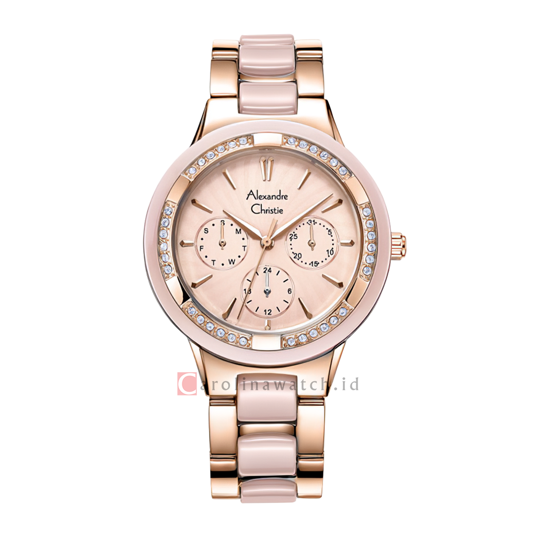 Jam Tangan Alexandre Christie Classic AC 2299 BFBRGLN Women Light Pink Dial Dual Tone Stainless Steel with Ceramic Strap