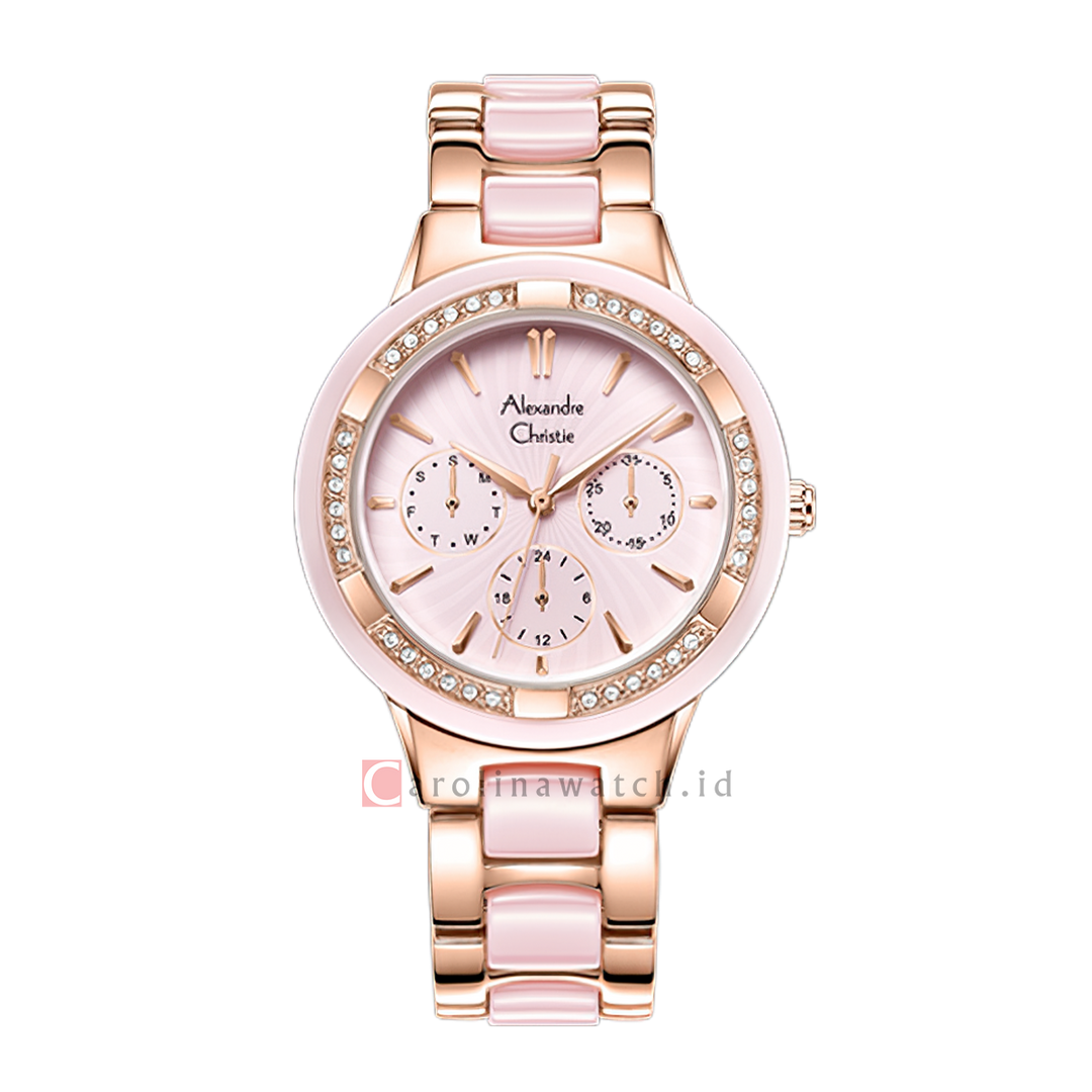 Jam Tangan Alexandre Christie Multifunction AC 2299 BFBRGPN Women Pink Dial Dual Tone Stainless Steel Strap