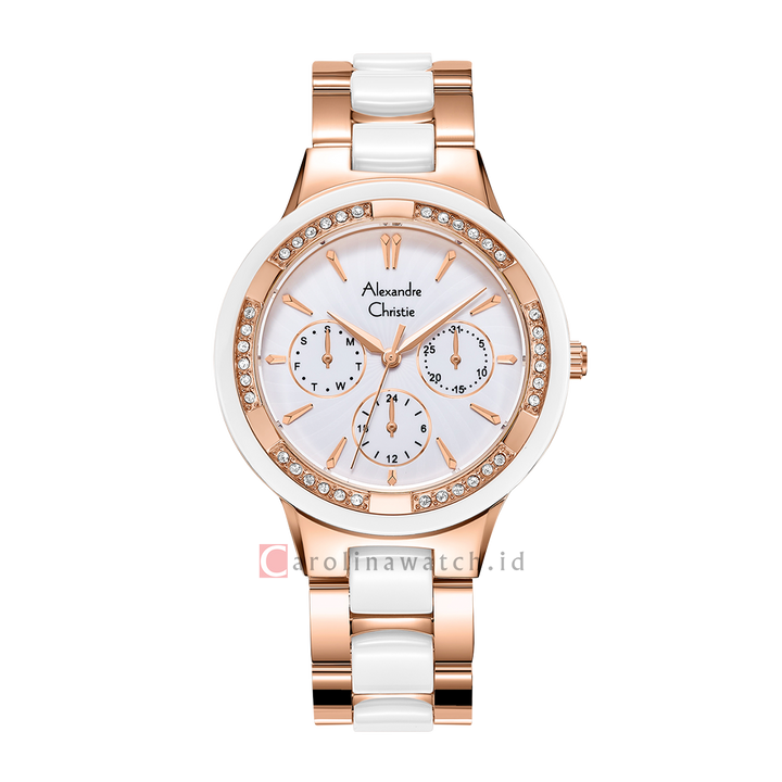 Jam Tangan Alexandre Christie AC 2299 BFBRGSL Women White Dial Dual Tone Stainless Steel Strap