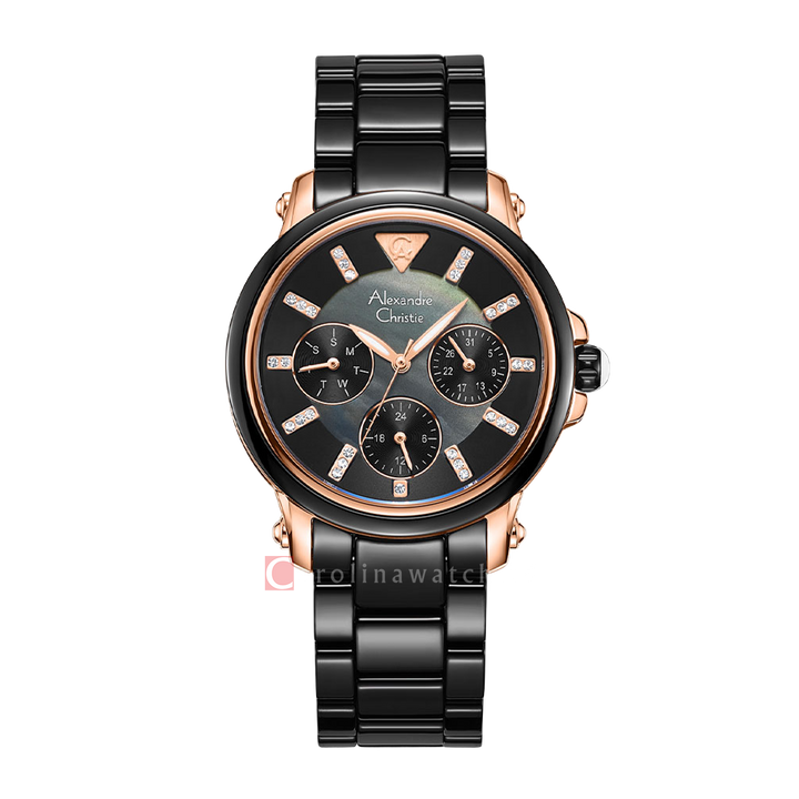 Jam Tangan Alexandre Christie AC Fashion AC 2375 BFBBRBA Women Black Mother of Pearl Dial Black Ceramic Strap