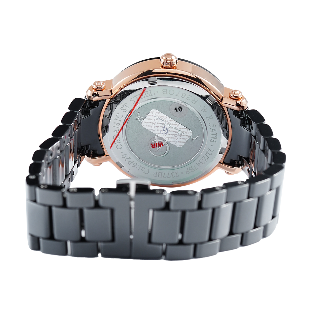 Jam Tangan Alexandre Christie AC 2377 BFBRGBA Women Black Mother of Pearl Dial Black Stainless Steel Strap