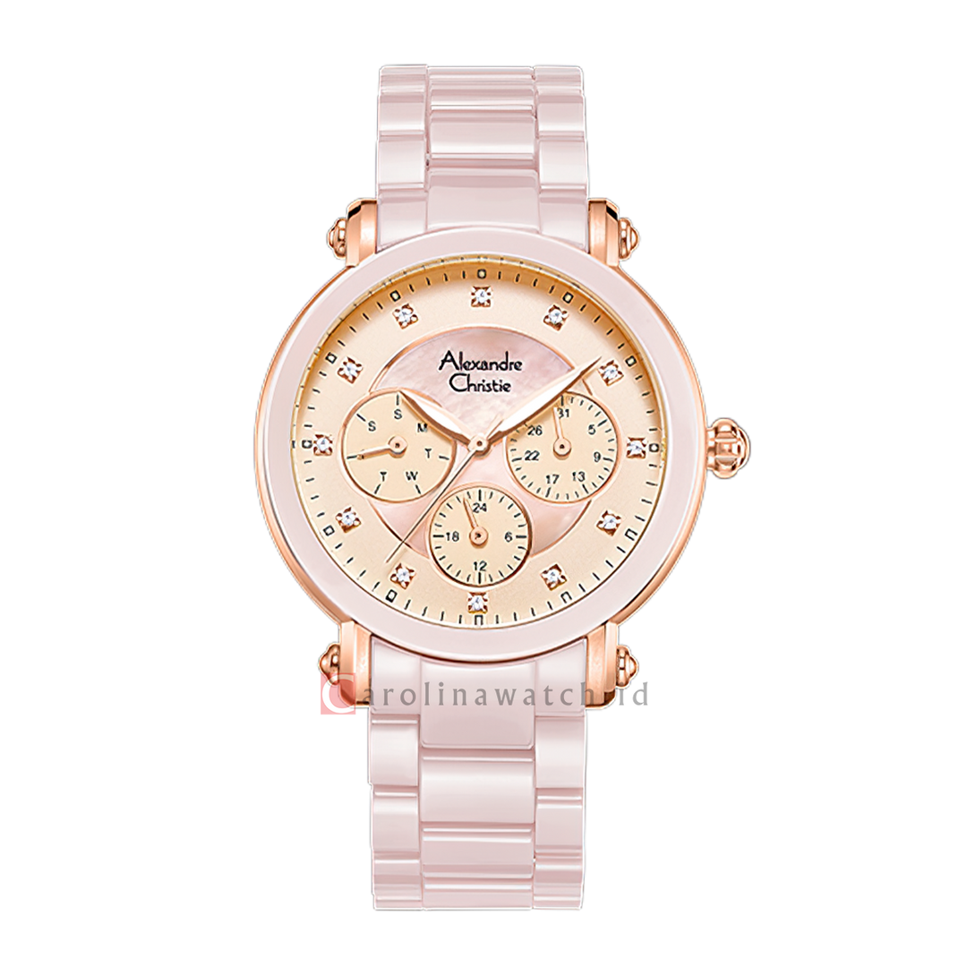 Jam Tangan Alexandre Christie AC 2377 BFBRGPN Women Pink Dial Black Pink Stainless Steel Strap