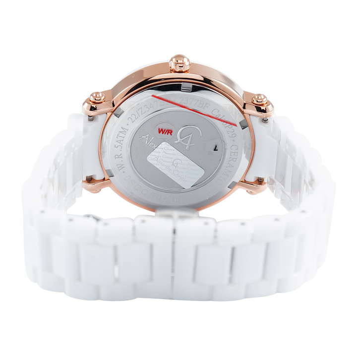 Jam Tangan Alexandre Christie AC Fashion AC 2377 BFBRGSL Women White Mother of Pearl Dial White Stainless Steel Strap