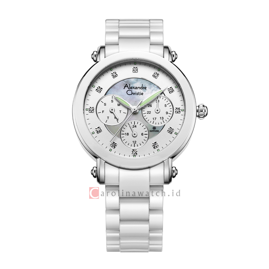 Jam Tangan Alexandre Christie AC Fashion AC 2377 BFBSSSL Women White Mother of Pearl Dial White Stainless Steel Strap