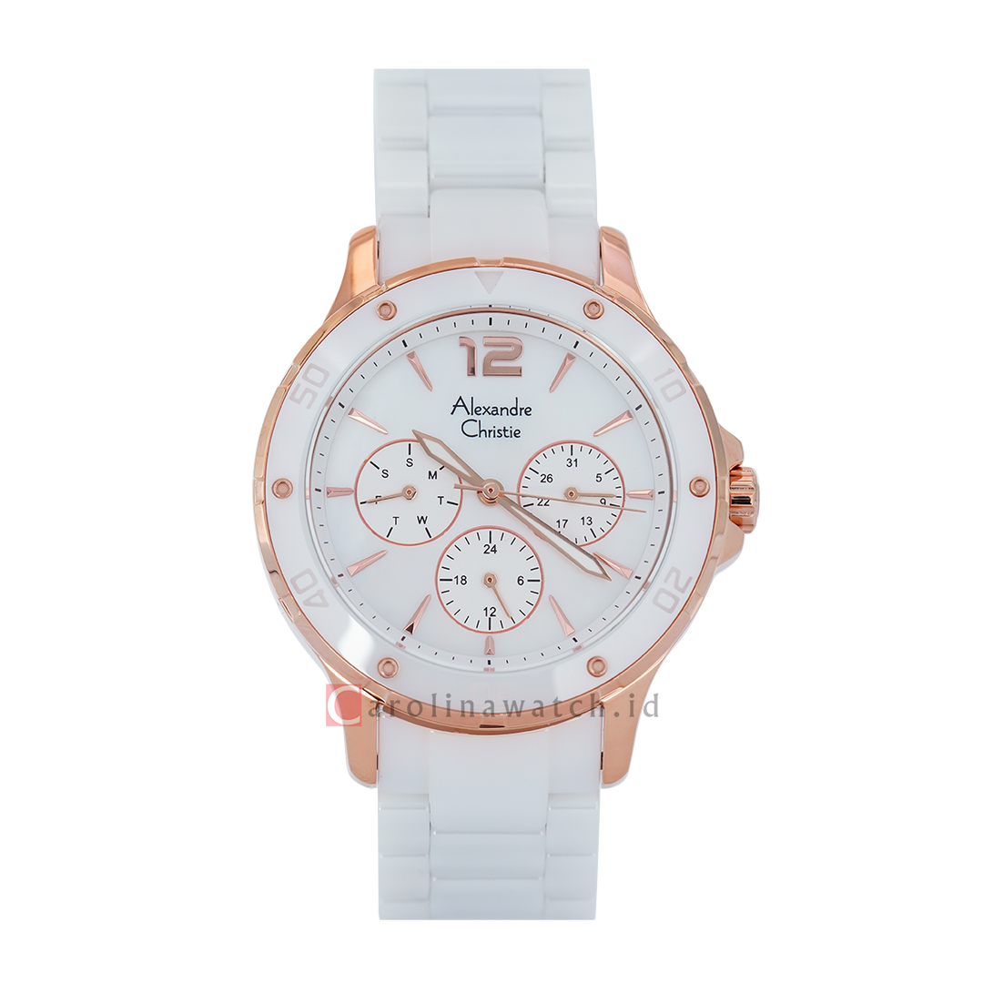 Jam Tangan Alexandre Christie Multifunction AC 2438 BFBRGSL Women White Mother of Pearl Dial White Ceramic Strap