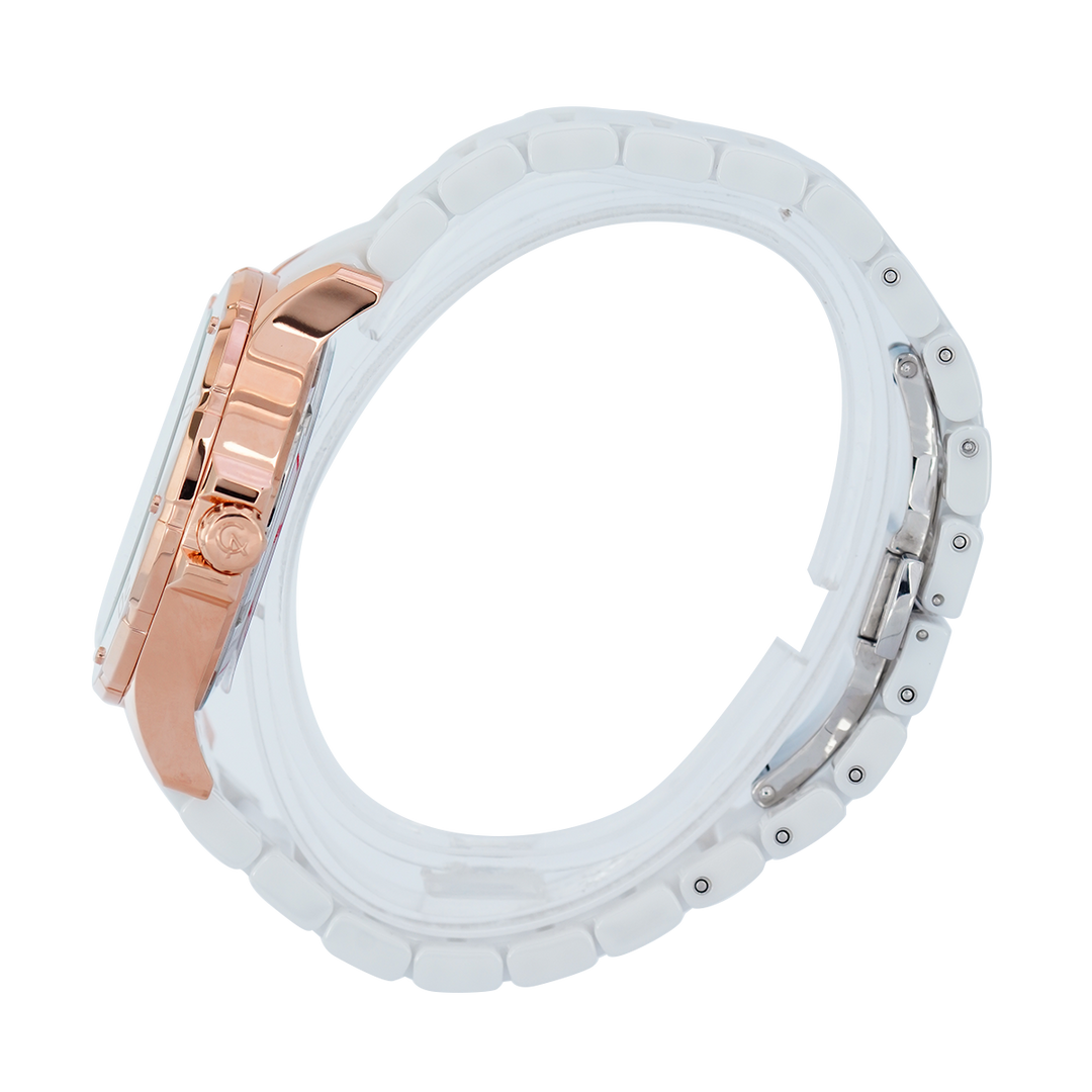 Jam Tangan Alexandre Christie Multifunction AC 2438 BFBRGSL Women White Mother of Pearl Dial White Ceramic Strap