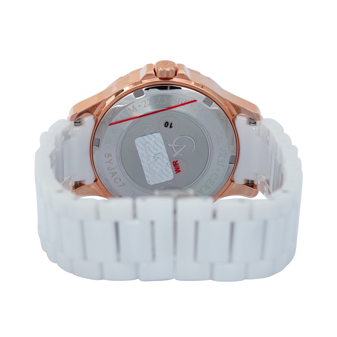 Jam Tangan Alexandre Christie Multifunction AC 2438 BFBRGSL Women White Mother of Pearl Dial White Ceramic Strap