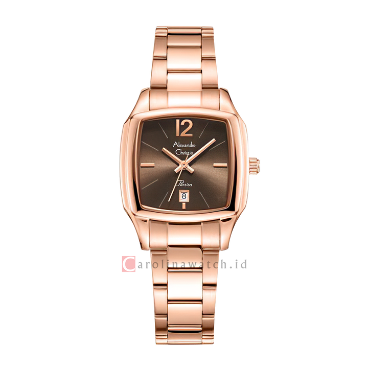Jam Tangan Alexandre Christie Passion AC 2454 LDBRGBO Women Brown Dial Rose Gold Stainless Steel Strap