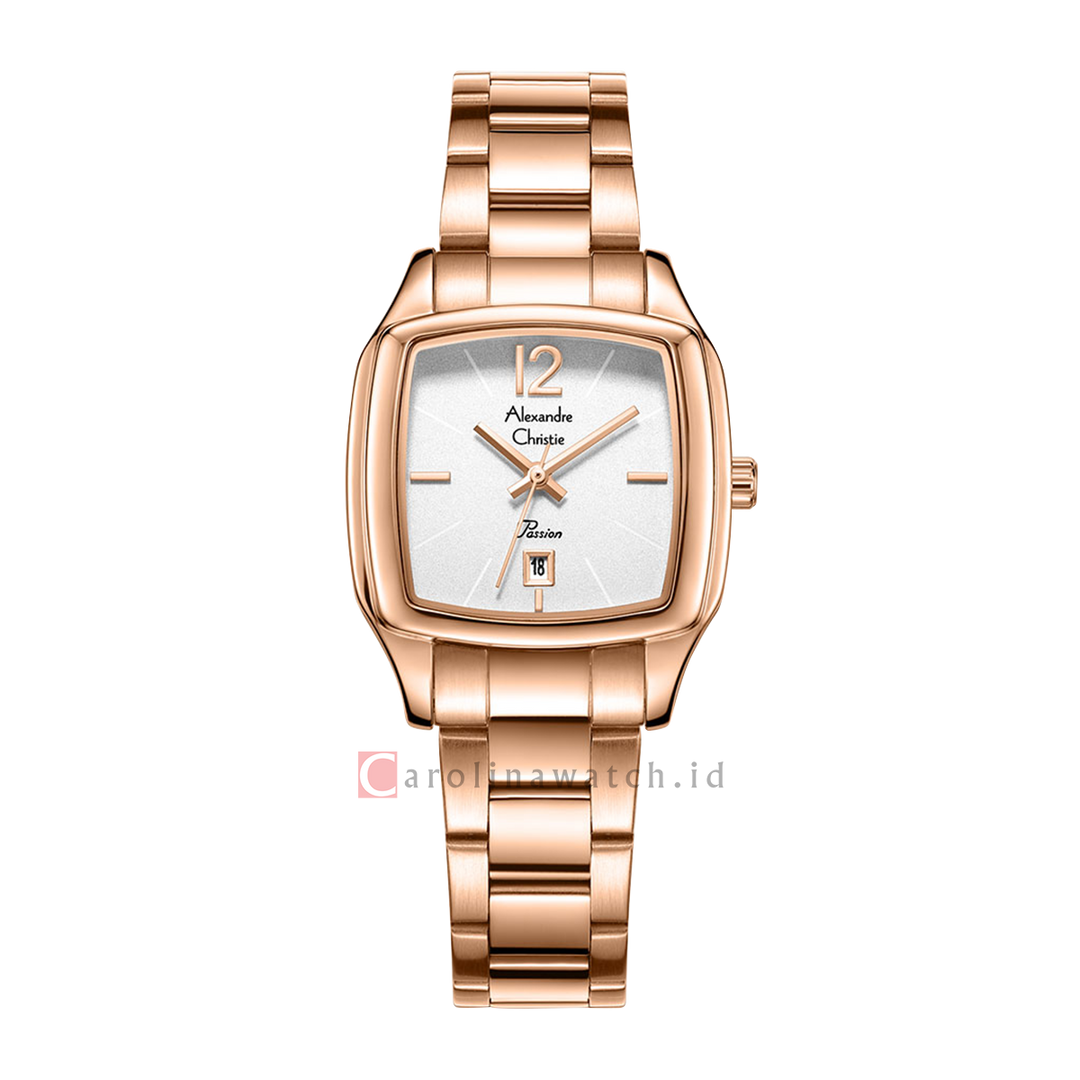 Jam Tangan Alexandre Christie Passion AC 2454 LDBRGSL Women White Dial Rose Gold Stainless Steel Strap