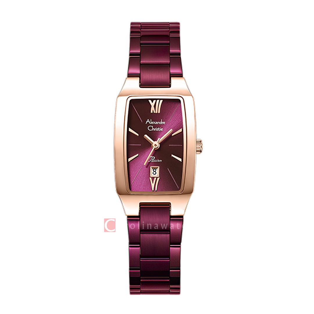 Jam Tangan Alexandre Christie Passion AC 2455 LDBRDDR Women Dark Red Dial Dark Red Stainless Steel Strap