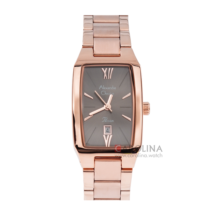 Jam Tangan Alexandre Christie Passion AC 2455 LDBRGLG Women Grey Dial Rose Gold Stainless Steel Strap