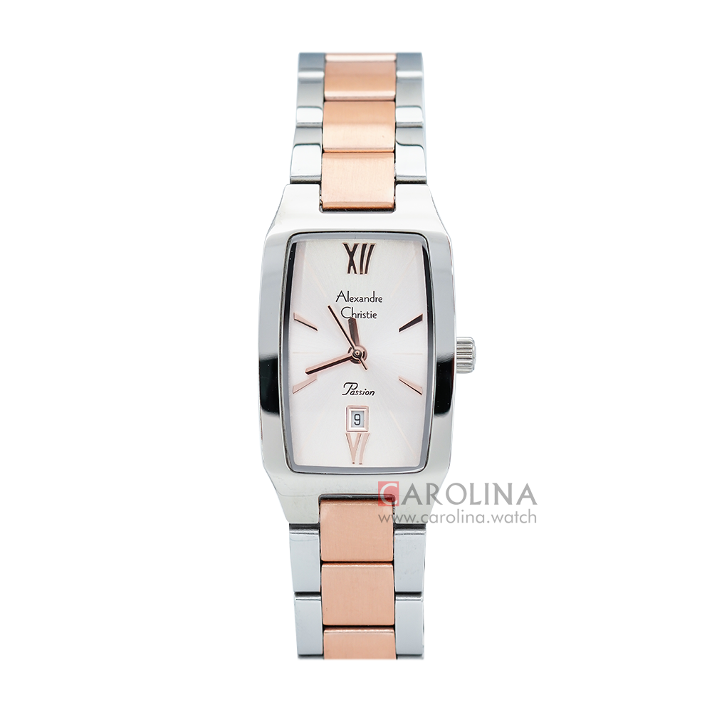 Jam Tangan Alexandre Christie Passion AC 2455 LDBTRLN Women Rose Gold Dial Dual Tone Stainless Steel Strap