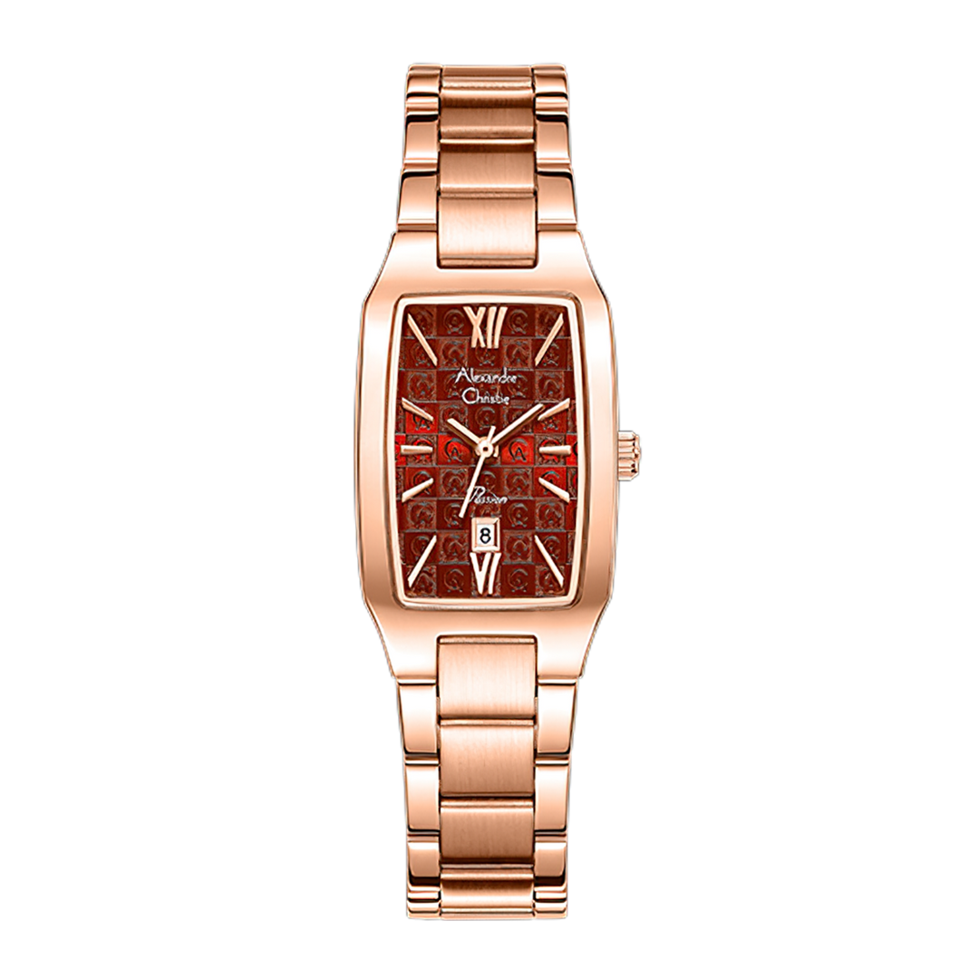 Jam Tangan Alexandre Christie Passion AC 2455 LDFRGRE1 Women Red Dial Rose Gold Stainless Steel Strap