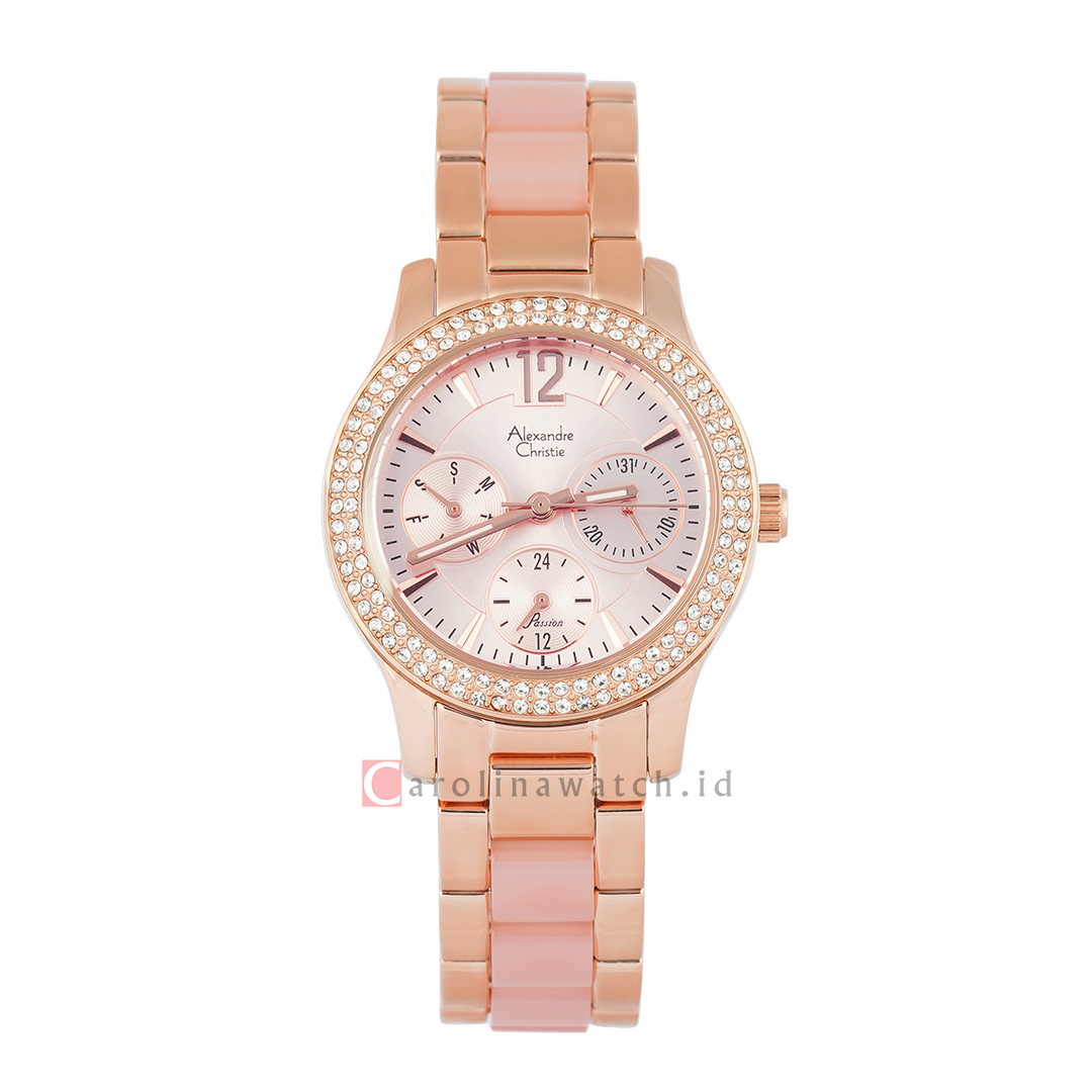 Jam Tangan Alexandre Christie AC 2463 BFBRGPN Women Pink Dial Dual Tone Stainless Steel Strap