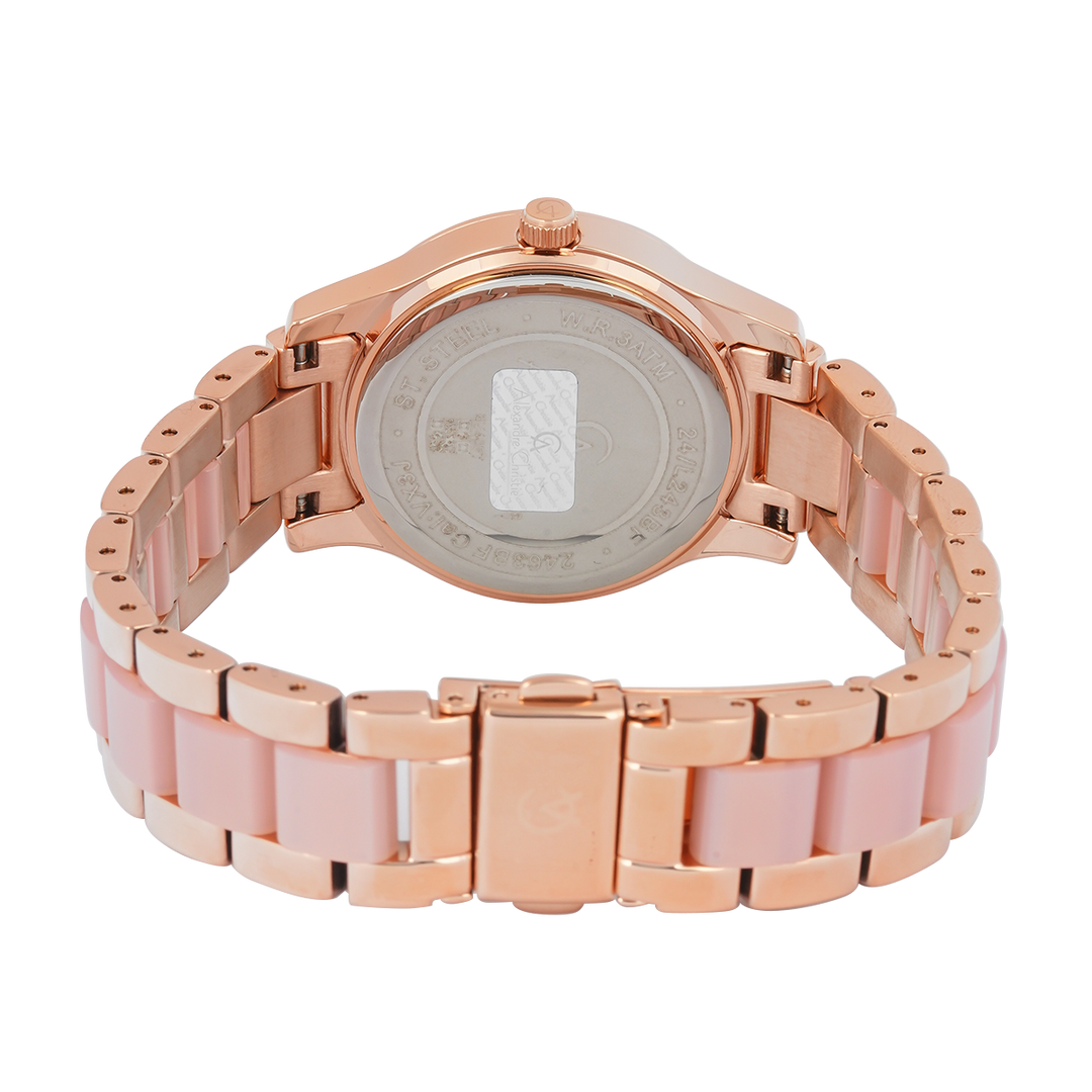 Jam Tangan Alexandre Christie AC 2463 BFBRGPN Women Pink Dial Dual Tone Stainless Steel Strap